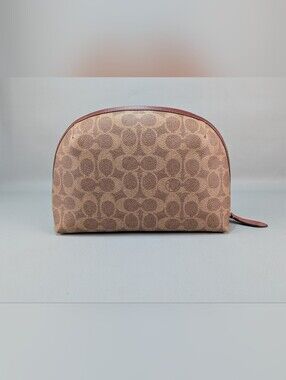 COACH Cosmetic Pouch Julienne Case 22 Coated Canvas Signature C3488 Zip Domed